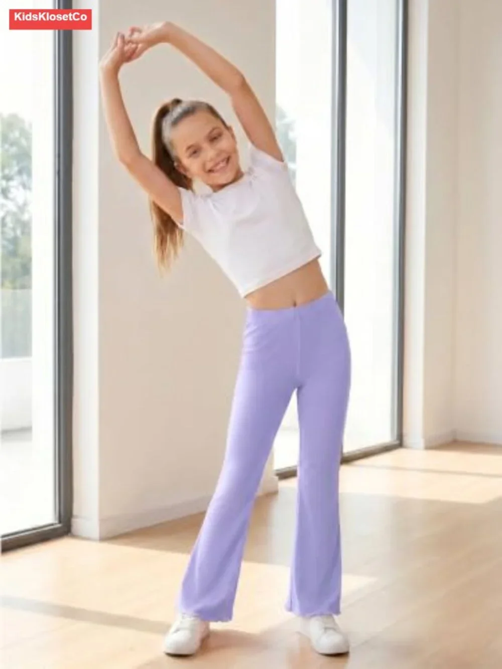 Girls Ribbed Knit Flare Leggings High Waist Bell Bottoms